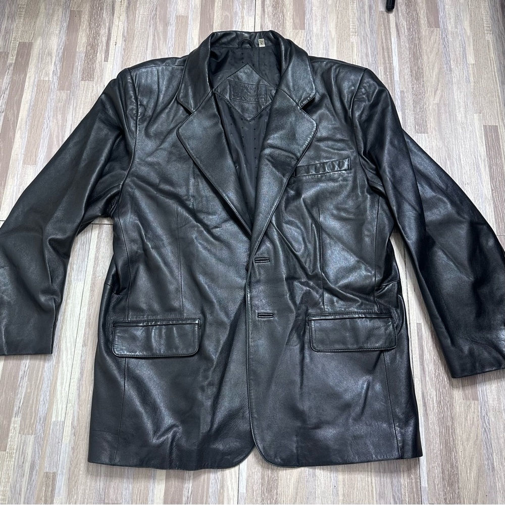 Roundtree & Yorke Black Leather Blazer Jacket